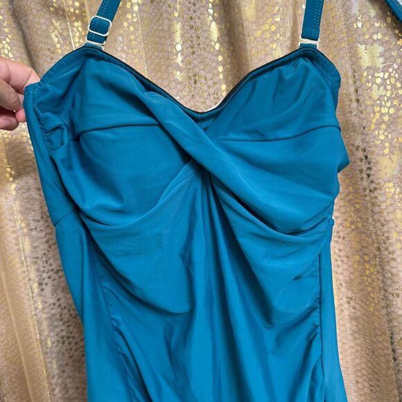 Venus Deep Teal Twist Front Halter Tankini Top Bikini Bottom Set Size 10 - Picture 2 of 8